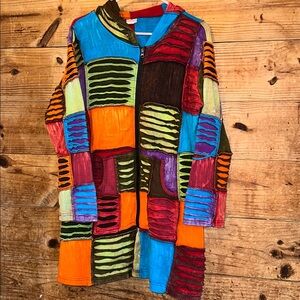 Greater Good Boho Colorblock Jacket Patchwork Long Artistic Eclectic Distressed